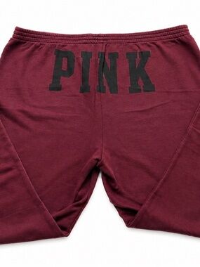 Victoria’s Secret PINK Burgundy Fleece Sweatpants Women’s Large Logo Joggers